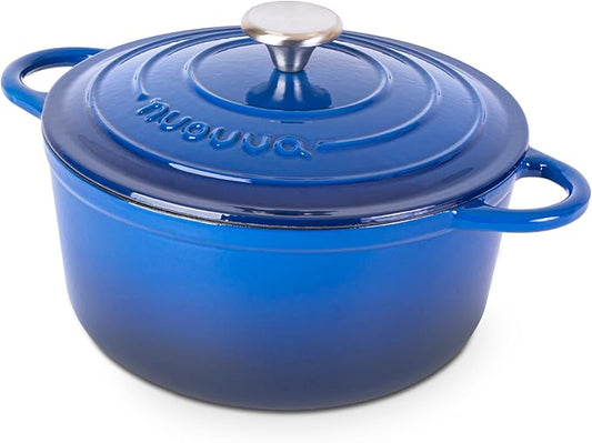 Cast Iron Pot with Lid – Non-Stick Ovenproof Enamelled Casserole Pot, Oven Safe up to 500° F – Sturdy Dutch Oven Cookware – Dark Blue, 5-Quart, 24cm – by Nuovva by Nuovva