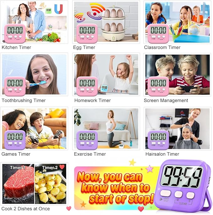 Antonki 2 Pack Digital Timer for Kids, Magnetic Countdown Kitchen Timers for Cooking, Egg, Classroom, Teacher, Exercise, Study, Oven - Battery Included - Image 7