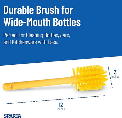 SPARTA Large Water Bottle Brush Ideal for Wide-Mouth Jars, Bottles and Tumblers, Dishwashing Tool with Handle for Home and Commercial Kitchens, Plastic, 12 Inches, Yellow, (Pack of 6)