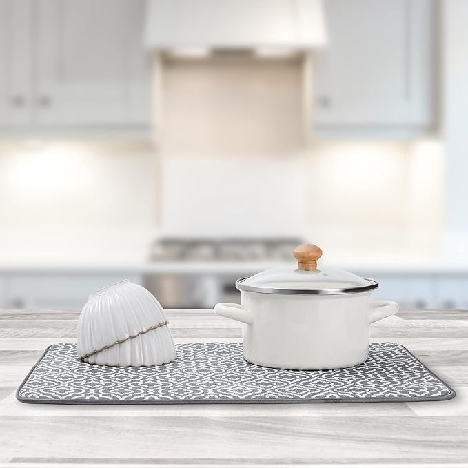 SUBEKYU 24" x 18" Dish Drying Mat, Dish Mat Drying Kitchen Mat Large, Absorbent Microfiber Dish Drainer/Rack Pads, XL, Grey, 2 PACK - Image 5
