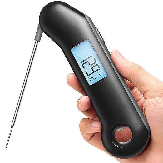 ProfessionaI Meat Thermometer Digital, 3X Faster 0.5 Sec Instant Read, NIST Certified Accuracy ±0.5°F, 100% Waterproof, Auto-Rotating Bright Display, for Candy/Grill/BBQ, Black & Gray by ThermoMaven