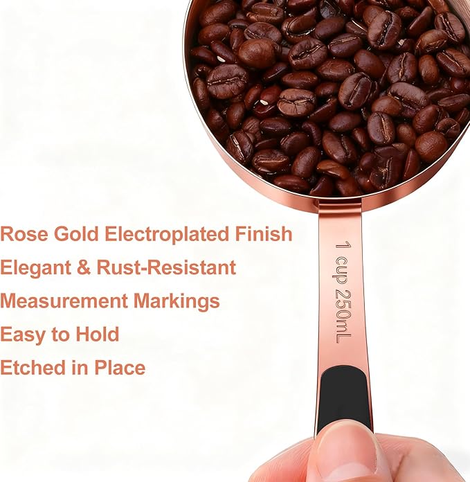 Bopei Measuring Cups and Spoons Set, Rose Gold Plated Stainless Steel 10 Piece for Cooking and Baking (5 Cups + 5 Spoons RoseGold) - Image 4