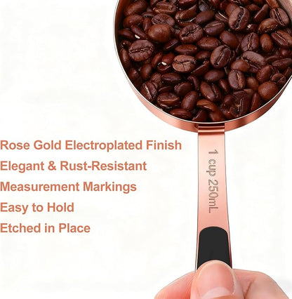 Bopei Measuring Cups and Spoons Set, Rose Gold Plated Stainless Steel 10 Piece for Cooking and Baking (5 Cups + 5 Spoons RoseGold) - Image 4
