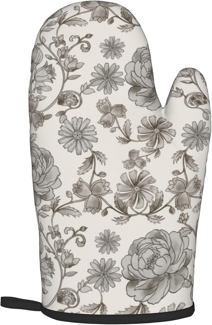 Vintage Flowers Oven Mitts and Pot Holders Sets Boho Kitchen Gloves White Grey Floral Hot Pads Cute Baker Stuff Chef Cooking Baking Gifts for Women - Image 8