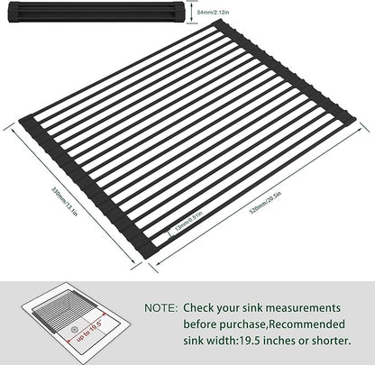 HANZENMA Roll Up Dish Drying Rack Over The Sink Kitchen Roll Up Sink Drying Rack Multipurpose Foldable Sink Drying Mat, Heat-Resistant, Anti-Slip & Anti-Rust Dish Rack for Kitchen, 20.5" x 13", Black - Image 2