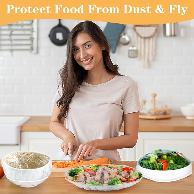 200 Pcs Bowl Covers for Bread Proofing, Plastic Shower Caps for Sourdough Bread, Food Covers Stretch Reusable Elastic, Keep Food Fresh and Dust Away - Image 7