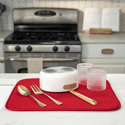 S&T INC. Dish Drying Mat, 16” x 18”, Absorbent Microfiber Kitchen Counter Mat, Dish Drying Pad for Dishes, Utensils, Pots and Pans, Large, Red - Image 4