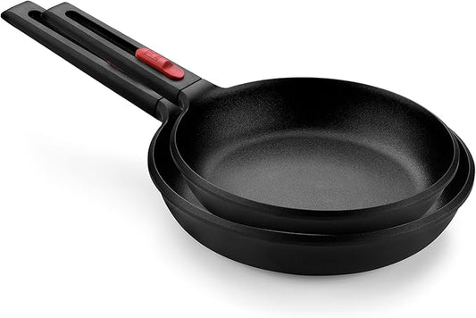 BRA COOKWARE Infinity 2-Piece Nonstick Frying Pan Set | 8 & 10.2 Inch Cast Aluminum Skillet Set | Removable Handle | PFOA/PFAS Free Fry Pans | All Cooktops incl. Induction | Oven Safe Skillets