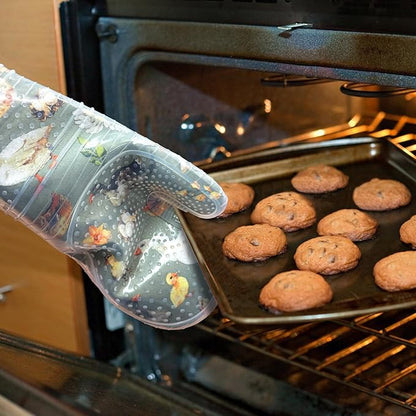 Oven Mitts Set of 2 with Transparent Clear Silicone Shell and Nice Duck Printing Cotton Lining, Heat Resistant to 500 F Kitchen Oven Gloves Pot Holder for Cooking (Wathet Blue, Oven Mitts) - Image 3