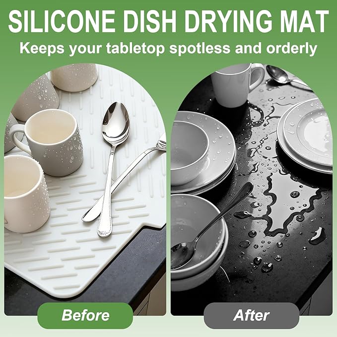 Silicone Drying Mat, 23"X17" With Built-in Drain Lip,Heat-Resistant,Eco-friendly,Hygienic Drying Pad,Leak-Proof and Non-Slip,Silicone Dish Drying Mat for Kitchen Counter or Sink（White 23X17） - Image 5