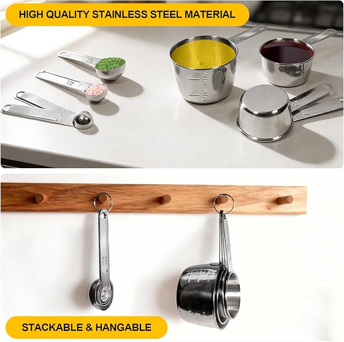 Stainless Steel Measuring Cups and Spoons Set, 8 PCS Long Handle Measure Cups and Spoons Premium Stackable Measuring Cups for Kitchen Cooking & Baking, Dry & Liquid Dishwasher Safe - Image 6