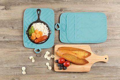 Oven Pot Holder with Pocket Cotton Heat Resistant Coaster Potholder Kitchen Hot Pad Oven Mitts for Cooking Square 7"x9"Set of 5 (Aqua) - Image 6
