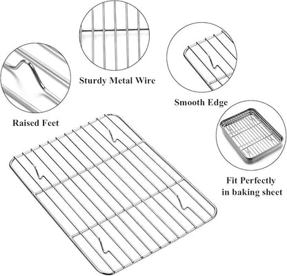 Wildone Baking Sheet with Rack Set [2 Sheets + 2 Racks], Stainless Steel Cookie Pan baking Tray with Cooling Rack, Size 9 x 7 x 1 Inch, Non Toxic & Heavy Duty & Easy Clean - Image 3