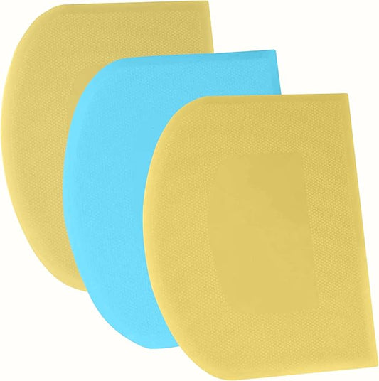 SURDOCA Dough Scraper Bench Scraper - 3P 11.8x7.3" Plastic Flexible Bowl Scraper, Sharp Edge & Angles Cake Scraper. Non-Slip Bakeware Decorating Tools Sculpting & Modeling Tools - Yellow+Blue+Yellow by SURDOCA
