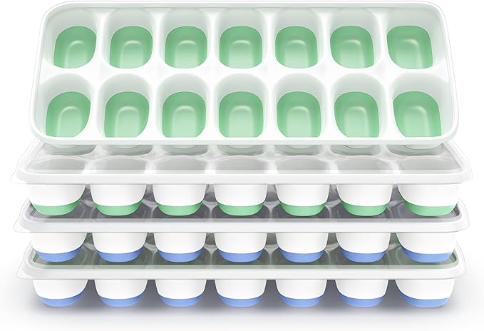 ChefAide Ice Cube Tray with Lid, 4 Packs 56 Cubes Durable Stackable Ice Cube Trays for Freezer with Removable Lids, Easy-Release Plastic & Silicone Ice Tray for Cocktail, Coffee by ChefAide