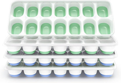 ChefAide Ice Cube Tray with Lid, 4 Packs 56 Cubes Durable Stackable Ice Cube Trays for Freezer with Removable Lids, Easy-Release Plastic & Silicone Ice Tray for Cocktail, Coffee by ChefAide