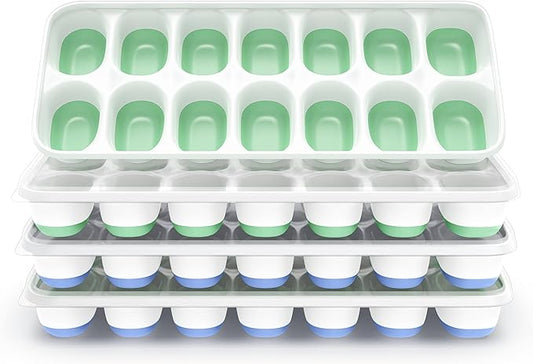 ChefAide Ice Cube Tray with Lid, 4 Packs 56 Cubes Durable Stackable Ice Cube Trays for Freezer with Removable Lids, Easy-Release Plastic & Silicone Ice Tray for Cocktail, Coffee by ChefAide