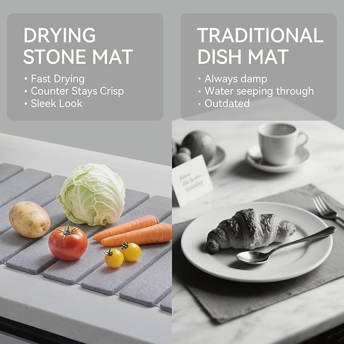 Stone Drying Mat for Kitchen Counter, 24"(L)×16"(W), Drying Matt Kitchen Counter, Quick Dry Stone Dishes Mats, Foldable Diatomaceous Earth Mat (Dove Gray) - Image 6