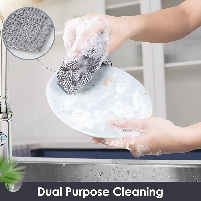 Oven Mitts and Pot Holders Set with Dishcloths, 500 Degree Heat Resistant Oven Gloves and Hot Pads, Premium Soft Cotton Kitchen Mittens and Dish Cloth Sets-Grey - Image 5