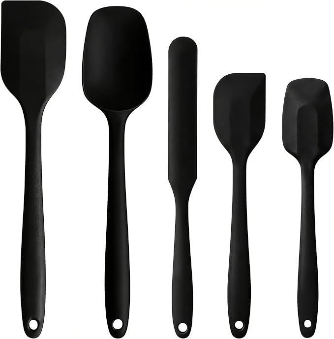 5 Pieces Silicone Spatula Set BPA Free Non Stick Rubber Spatula Heat Resistant Set Ideal for Baking Cooking Mixing Dishwasher Safe Kitchen Tools Black by Kodreat-USDirect