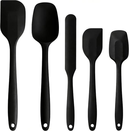 5 Pieces Silicone Spatula Set BPA Free Non Stick Rubber Spatula Heat Resistant Set Ideal for Baking Cooking Mixing Dishwasher Safe Kitchen Tools Black by Kodreat-USDirect