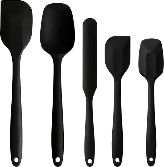 5 Pieces Silicone Spatula Set BPA Free Non Stick Rubber Spatula Heat Resistant Set Ideal for Baking Cooking Mixing Dishwasher Safe Kitchen Tools Black by Kodreat-USDirect