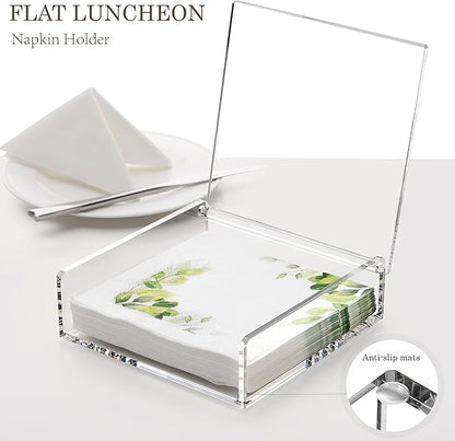 DINGHUO Flat Acrylic Napkin Holder for Table, Open Side Design Napkin Dispenser with Weighted Arm, Square Paper Holder for Restaurant, Kitchen, Bathroom, Countertop, Dinner