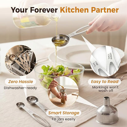 13PCS Stainless Steel Measuring Cups and Spoons Set with Funnel, Stackable Metal Measuring Cup and Spoon Set for Baking Cooking, Dishwasher Safe Kitchen Tools with for Dry & Liquid Ingredients - Image 4