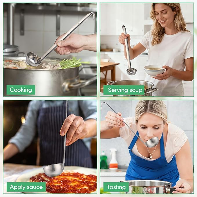 Cunhill 5 Pcs Soup Ladles Stainless Steel Serving Ladles with Long Handle for Serving, Cooking, Stirring, Portioning Kitchen Restaurant Accessories (1 oz) - Image 7