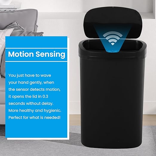 13 Gallon Trash Can | 50L Sensor Automatic Kitchen Trash Can with Lid | Touchless Garbage Bin Odor-Control for Kitchen, Office, Bedroom, Living Room (1 Pack, Black) - Image 3