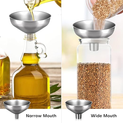 Stainless Steel Metal Funnel Set of 2, Kitchen Filling Funnel (0.5-inch Narrow Mouth) and (1-inch Wide Mouth), Practical Tools for Transferring Spices, Oils, Food and Beer - Image 6
