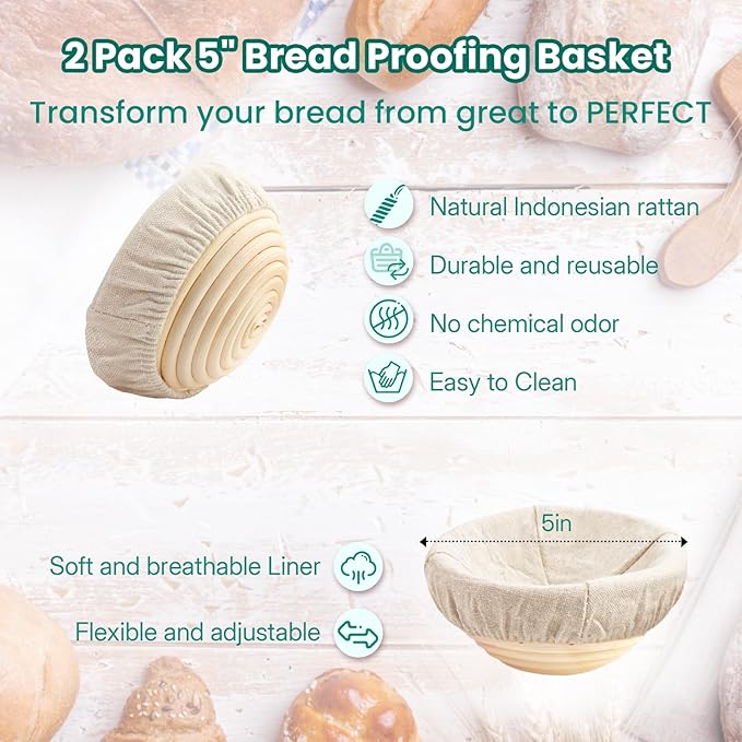 YONILL Mini Double Dutch Oven for Sourdough Bread Baking - Enameled Cast Iron Dutch Oven Pot with Lid and 5" Banneton Bread Proofing Basket Kit, Dual Round Bread Loaf Pan for Homemade Baking - Image 4