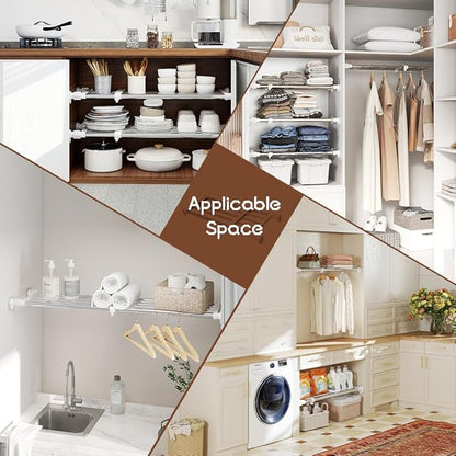 Hershii Tension Shelf Expandable Rod Closet System Heavy Duty Clothes Hanger Adjustable DIY Storage Organizer Shoe Rack