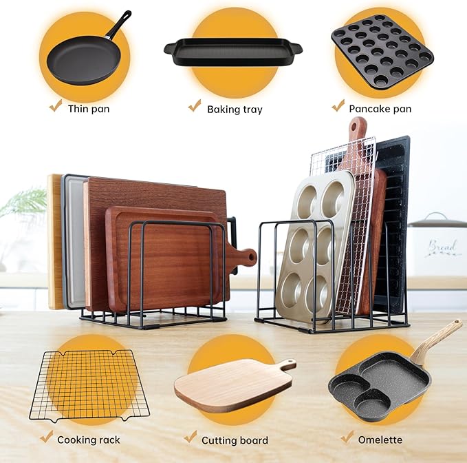 2-Pack 5-Tier Cutting Board Holder, Kitchen Cabinet Organizer Holder, Space-Saving Kitchen Storage for Cutting Boards, Bakeware, Trays,Thin Pans and Cookbooks, Baking Sheets Organizer - Image 3