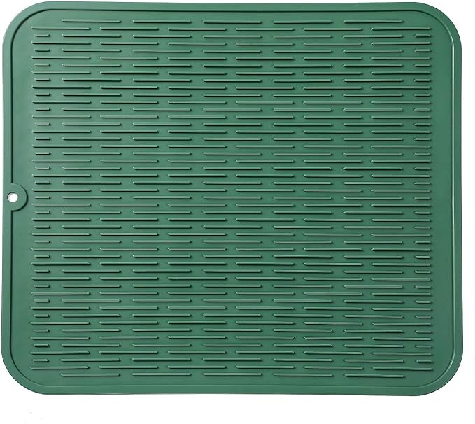 MicoYang Silicone Dish Drying Mat for Multiple Usage,Easy clean,Eco-friendly,Heat-resistant Silicone Mat for Kitchen Counter or Sink,Refrigerator or Drawer Liner Green XL 18 inches x 16 inches by MicoYang