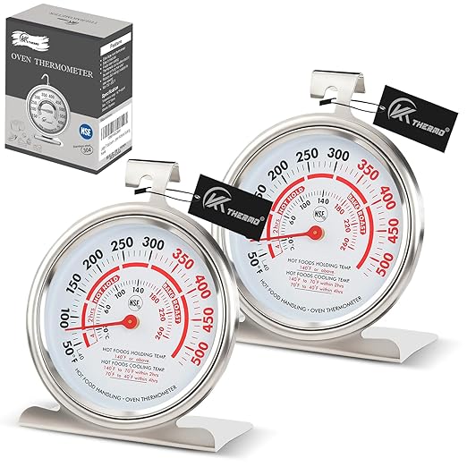 CloudHand Oven Thermometer for Gas/Electric Oven, Oven Temperature Gauge with Hanger&Base, Instant Read Stainless Steel Kitchen Thermometer 20-260°C/50-500°F 2PCS 2Pcs