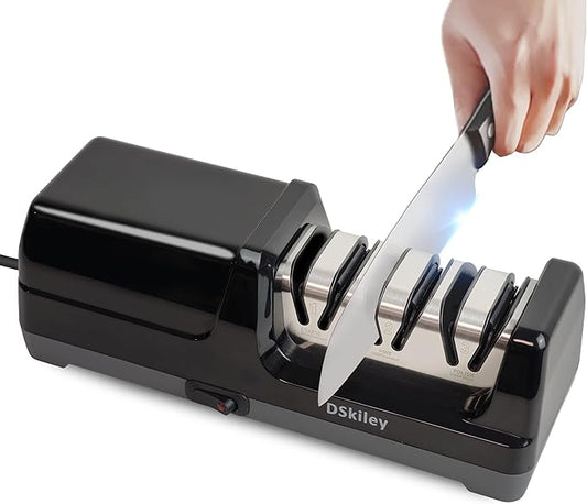 Electric Knife Sharpener for Kitchen – Professional 3-Stage 100% Diamond System with 20° Precision Angle, Fast Sharpening to Restore & Polish Chef Knives(Black) by dskiley