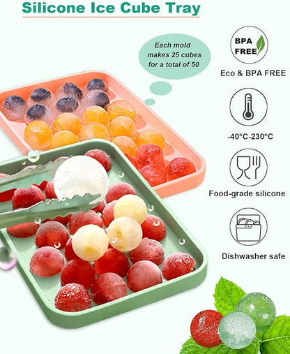 Silicone Ice Cube Molds 2 Pack, Round Ice Cube Tray Silicone with Lid, Flexible 25-Cavity Easy Release Ice Trays for Freezer, DIY Homemade Ice Cubes for Cocktail, Whiskey, Juice, BPA Free