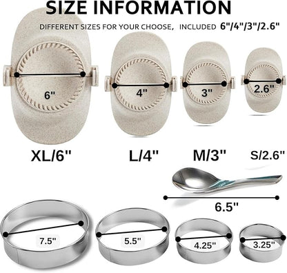 Empanada Maker Press, 6-Inch Extra Large Dumpling Maker Set with Dough Cutter, Dumpling Mold Set for Pierogi, Pastelitos, Calzone, Turnovers, Chinese Dumpling, 4Sizes (6"/4"/3"/2.6")