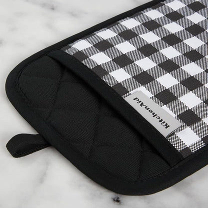 KITCHENAID Gingham Pot Holder 2-Pack Set, Matte Black, 7"x10"