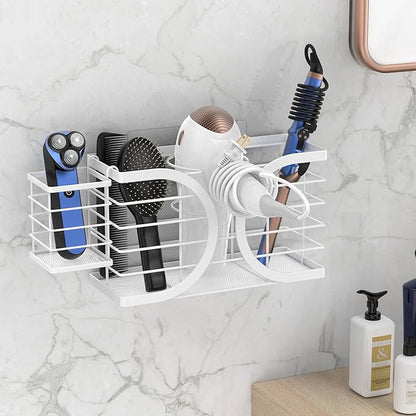 Hair Dryer Holder 3in1 Hair Tool Organizer/Wall Mounted,Cabinet Door or Desk-based Blow Dryer Holder/Height-adjustable Curling Iron Holder/Bathroom Cabinet Organizer for Flat Irons Curling Wand