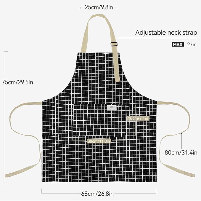 NLUS 2 Pack Kitchen Cooking Aprons, Adjustable Bib Waterproof Chef Apron with 2 Pockets for Men Women(Grey Stripe/Black Plaid) - Image 4
