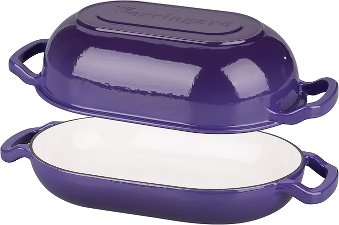 VORRINGARD Enameled Cast Iron Sourdough Bread Oven, Dutch Oven, Loaf Cast Iron Bread Pan for Homemade Bread Baking, Meatloaf Pan with Lid, 5QT, Purple - Image 6