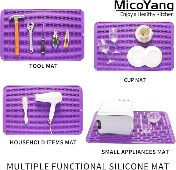 MicoYang Silicone Dish Drying Mat for Multiple Usage,Easy clean,Eco-friendly,Heat-resistant Silicone Mat for Kitchen Counter or Sink,Refrigerator or Drawer Liner Purple 3XL 28 inches x 18 inches - Image 4