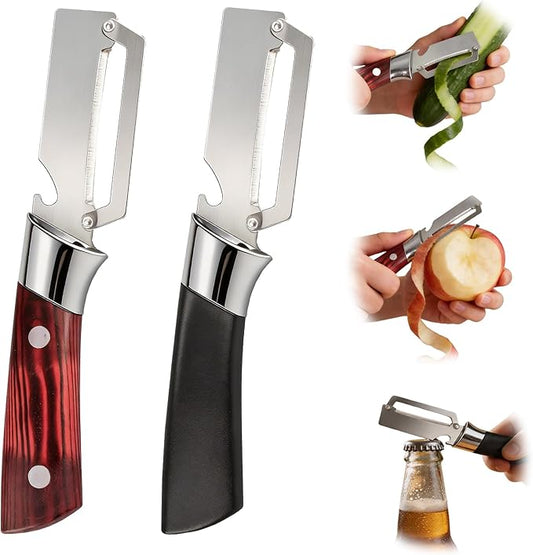 Multifunctional Vegetable Peeler, 2 in 1 Stainless Steel Fruit Veggie Peeler, Handheld Potato Peeler Knife with Bottle Opener Kitchen Tool for Peeling Carrrot Pineapple Pumpkin Papaya(2 Pack) by Unknown