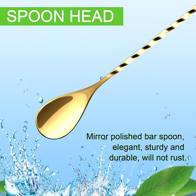BRIOUT 2 Pcs Bar Spoon, 12 Inches Long Handle Drink Stirrer, Stainless Steel Bar Cocktail Mixing Spoons with Double Ended Design for Stirring, Gold - Image 3