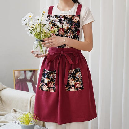 Pinknoke Vintage Pinafore Apron Dress for Women with Pockets Cute Floral Chef Aprons for Kitchen Cooking Baking Gardening - Image 7
