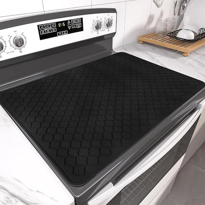 Silicone Stove Top Cover for Electric Stove- Range Covers for Electric Stove,Silicone XXL Dish Drying Mat, Glass Cooktop Covers Flat RV Range top Mats (Black, 20"x28")
