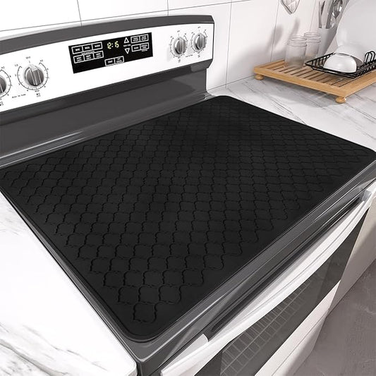 Silicone Stove Top Cover for Electric Stove- Range Covers for Electric Stove,Silicone XXL Dish Drying Mat, Glass Cooktop Covers Flat RV Range top Mats (Black, 20"x28")