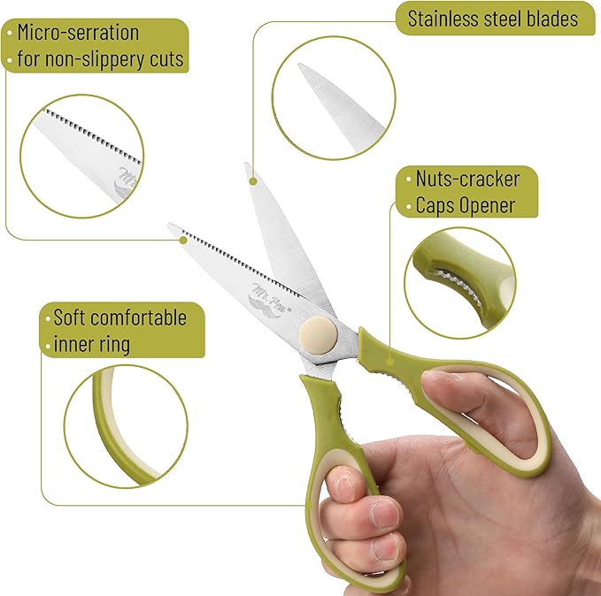 Mr. Pen- All Purpose Kitchen Shears with Protective Sheath, 2 pcs, 8 Inch, Dishwasher Safe, Stainless Steel Food Scissors with Micro-Serrated Blades, Soft Grip, Durable Utility Kitchen Shears - Image 3